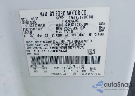 2011 Ford F-150 Xl from USA, damaged, VIN 1FTFX1ET9BFB78326